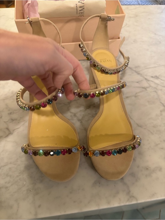 Alexandre Birman Shoes - Alexandre Birman Nude Suede Sandals with Multi-Color Crystal Straps